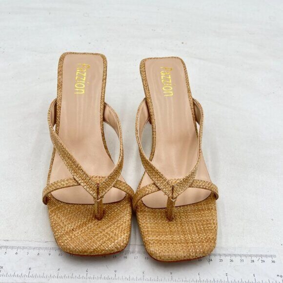 Pazzion Women Open Square Toe  Flip Flop Sandals Slip On Low Heeled Apricot - Picture 3 of 7